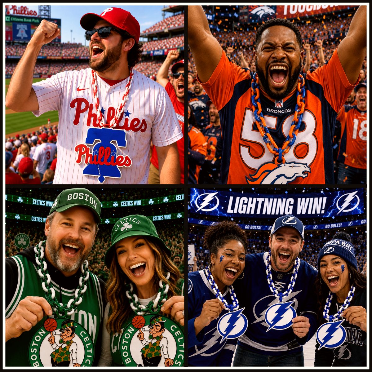 Fans wearing custom hype chains at games