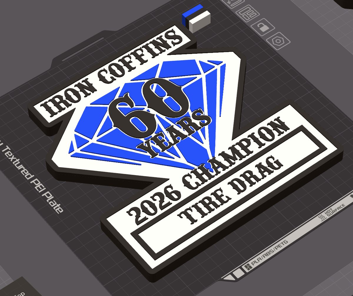 3D render of Iron Coffins championship medallion on print bed
